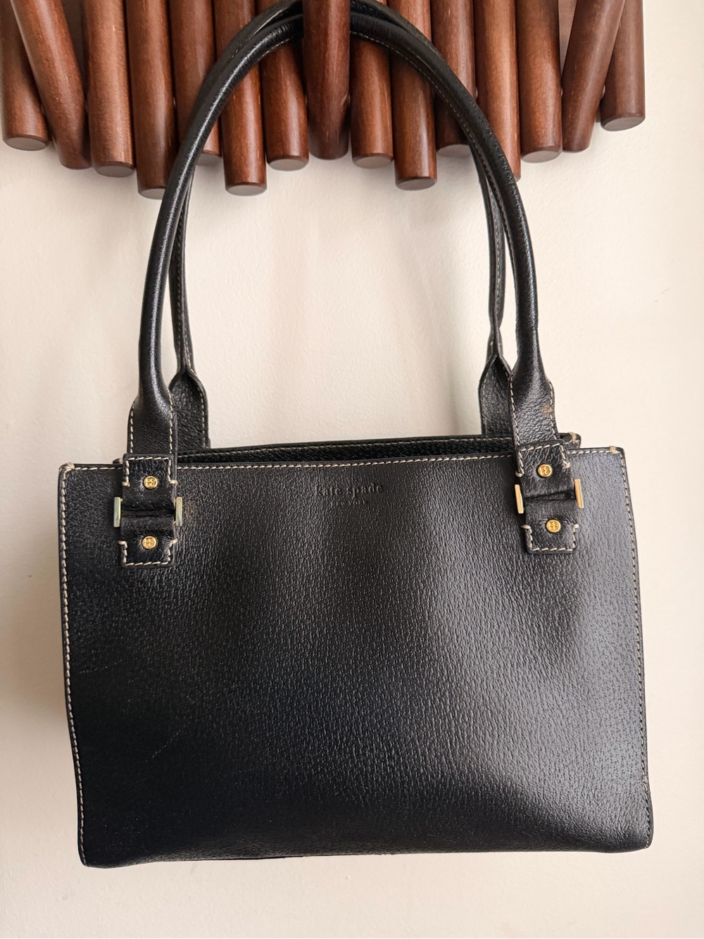 KATE SPADE NEW YORK AUTH $450 Women's Black Pebble Leather Tote Handbag